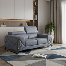 Load image into Gallery viewer, Italian Leather Loveseat - Light Blue / Black
