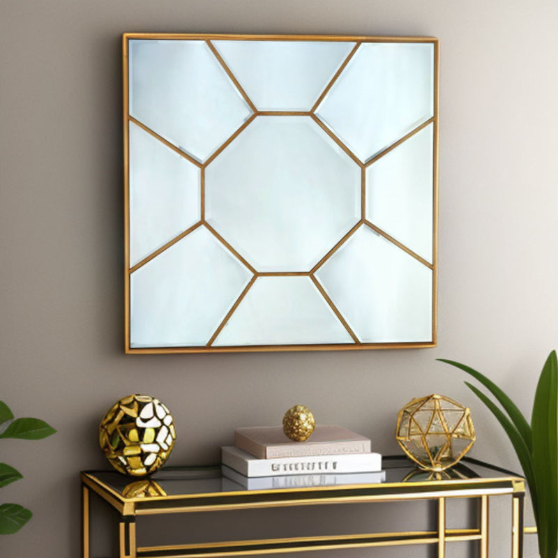 35" Square Metal Framed Accent Mirror - Gold