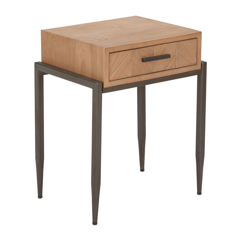 Wood End Table With Drawer - Natural / Bronze