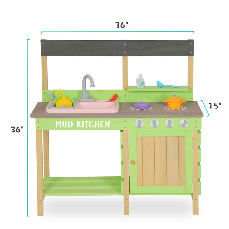 Kids Play Kitchen With Mud Kitchen Set & Water Play Toys For Outdoor Use - Green