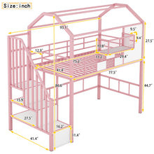 Load image into Gallery viewer, Metal Loft Bed With Roof Design And Storage Box With Guardrails And Integrated Ladder
