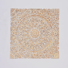 Load image into Gallery viewer, Floral Hand Carved Mandala Square Wall Decor With Spiritual Symbolism - Gold / White
