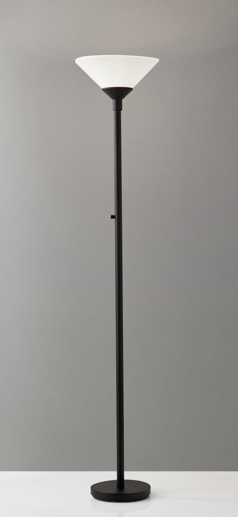 Torchiere Floor Lamp With White Cone Shade - Black