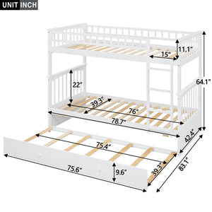 Twin over Twin Bunk Bed with Twin Size Trundle, Convertible Beds, White