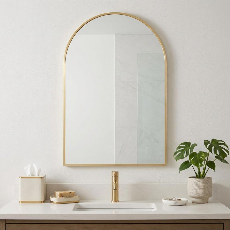 Aluminum Arch Framed Bathroom Vanity Mirror (756070) - Gold