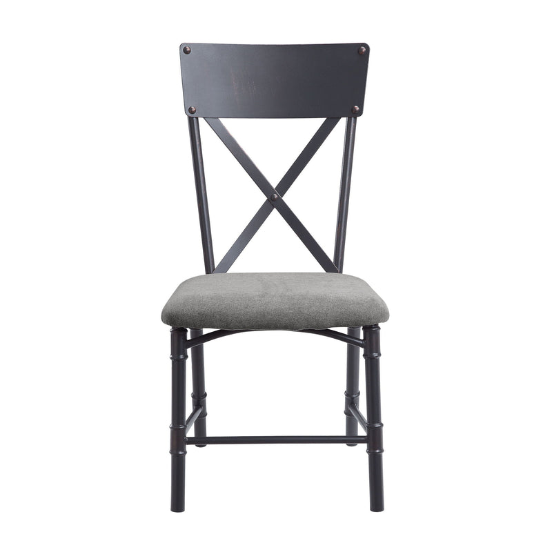 Upholstered Fabric Cross Back Dining Side Chairs (Set of 2) - Gray / Black