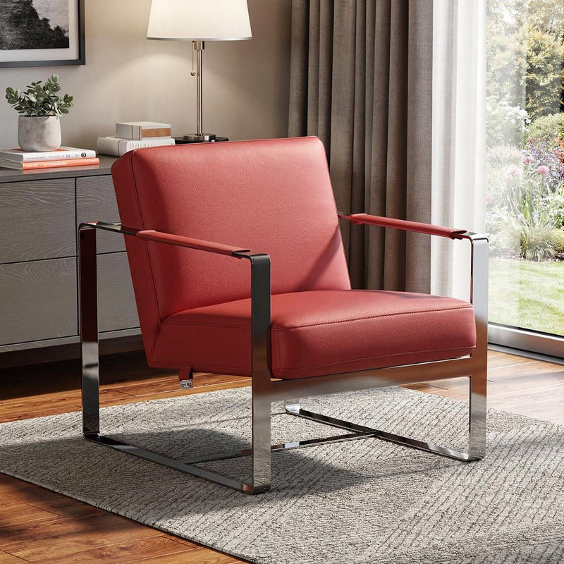 Genuine Leather Arm Chair - Red And Black