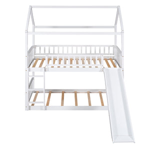 Twin Over Twin Bunk Bed with Slide, House Bed with Slide, White(OLD SKU: LT000213AAK)