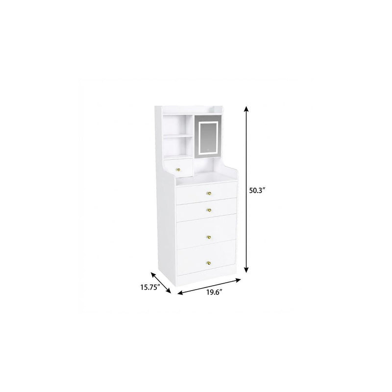 Mirrored Five Drawer Vanity Table Lights - White