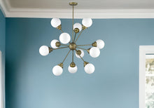 Load image into Gallery viewer, Sputnik Twelve Light Frosted Metal Dimmable Chandelier With Off White Shades - Bronze / White
