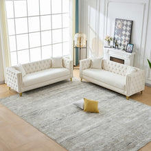 Load image into Gallery viewer, 3 And 3 Seater Deep Seat Sofa With Button Nailhead And Square Arm Design - Beige
