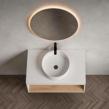 Load image into Gallery viewer, Floating Bathroom Vanity With Glossy Round Vessel Sink
