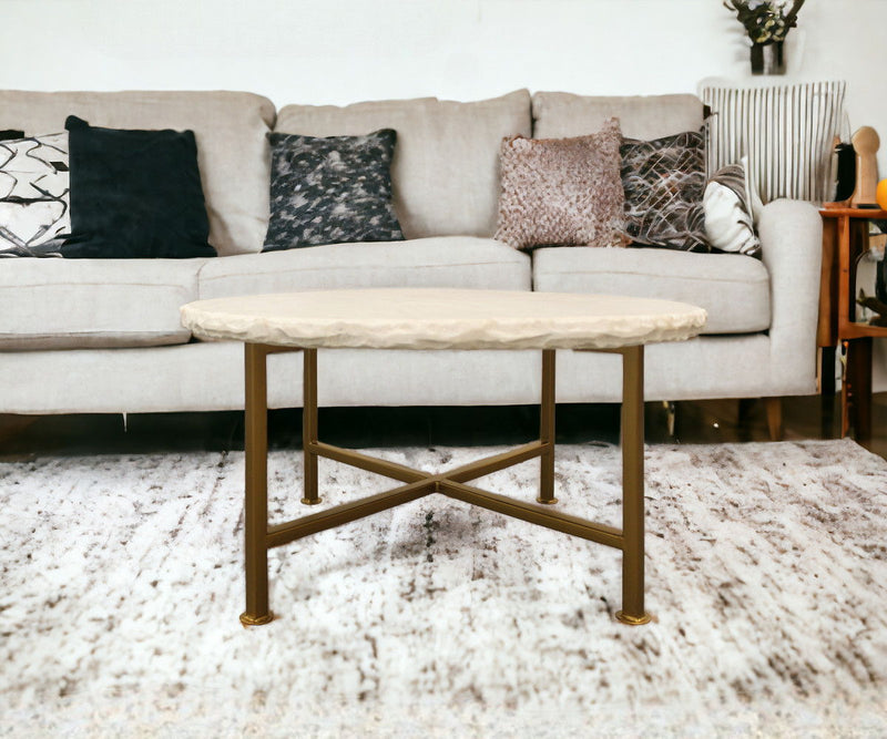 Genuine Marble Round Coffee Table - Brass And Ivory