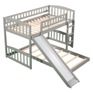 Twin Over Twin Bunk Bed with Slide and Ladder, Gray(OLD SKU :LP000514AAE)