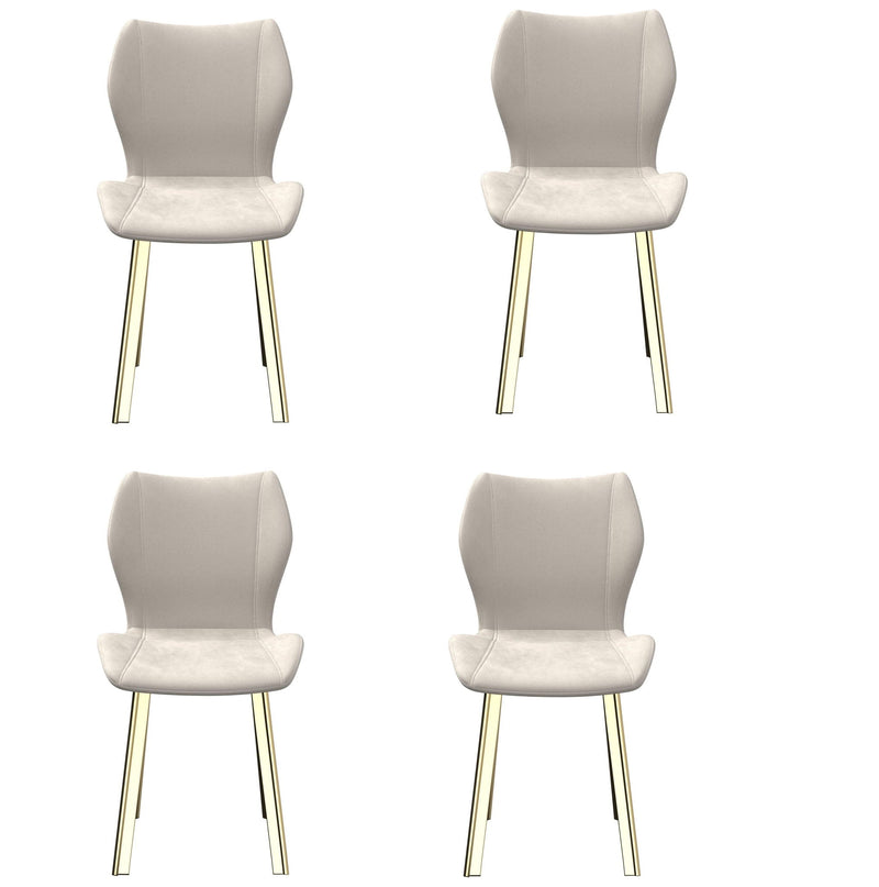Upholstered Velvet Dining Side Chairs (Set of 4) - Cream / Gold