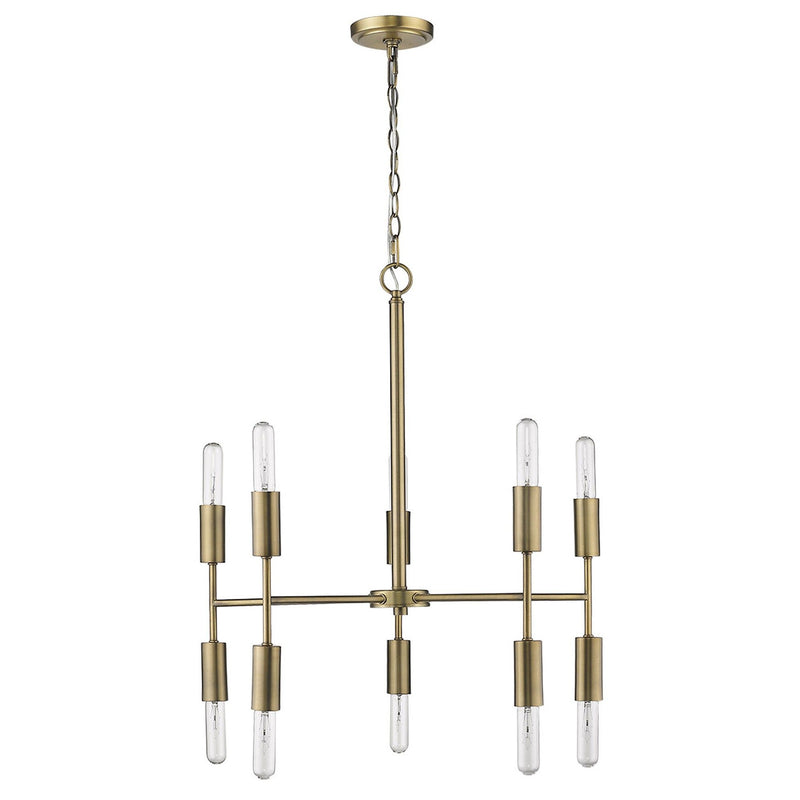 Candle Style Ten Light Metal Dimmable Chandelier - Brass