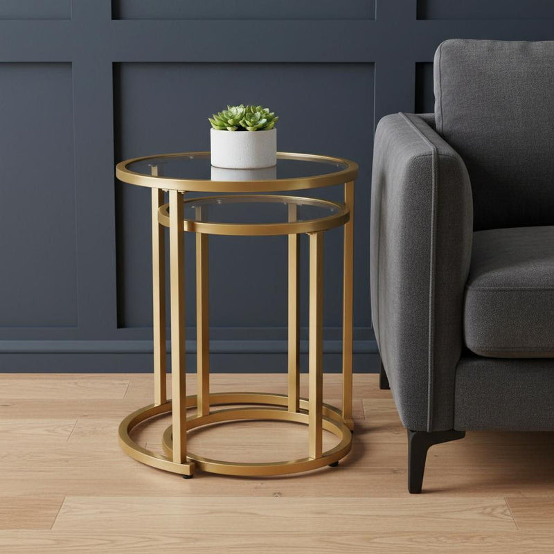 Glass Round Nested Tables (Set of 2) - Gold