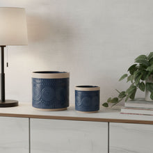 Load image into Gallery viewer, Geometric Round Pot Planters (Set of 2) - Beige / Blue
