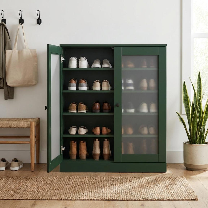 Twenty Pair Solid Woodshoe Storage Cabinet (752378) - Green