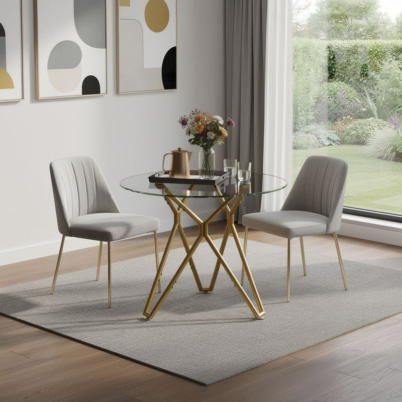 Glass Round Trestle Coffee Table - White / Gold