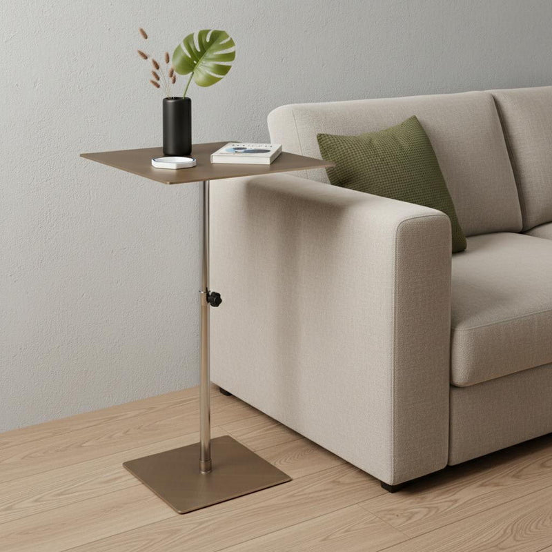 Steel Height Adjustable Square Pedestal End Table - Bronze / Silver