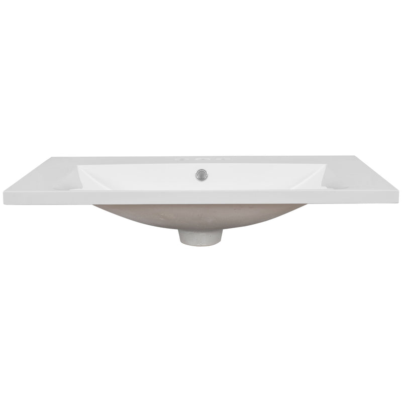 30" Single Bathroom Vanity Top With Undermount Basin, Rectangular Shape, 3 Faucet Holes - White