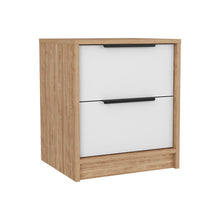 Load image into Gallery viewer, 19" Two Drawer Faux Wood Nightstand - Light Brown / White

