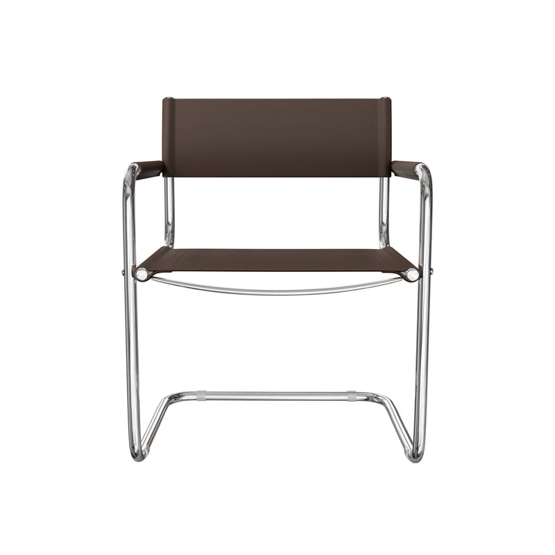 Leather Stainless Steel Arm Chair - Chocolate / Silver