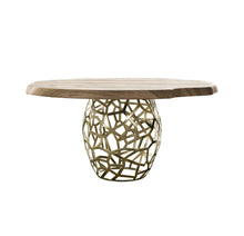 Load image into Gallery viewer, 63" Rounded Solid Wood And Iron Pedestal Base Dining Table - Brown
