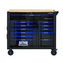 Load image into Gallery viewer, 12 Layer Drawer Multi Purpose Tool Cart With Wheels And Wooden Countertops - Black / Blue
