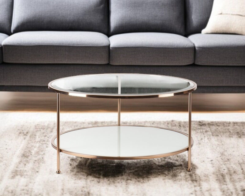 Glass With Iron Round Coffee Table - Clear / Gold