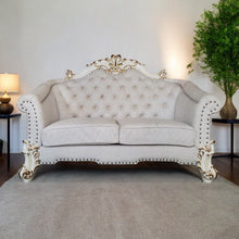 Load image into Gallery viewer, Two Tone Velvet Loveseat And Toss Pillows - Ivory / Pearl

