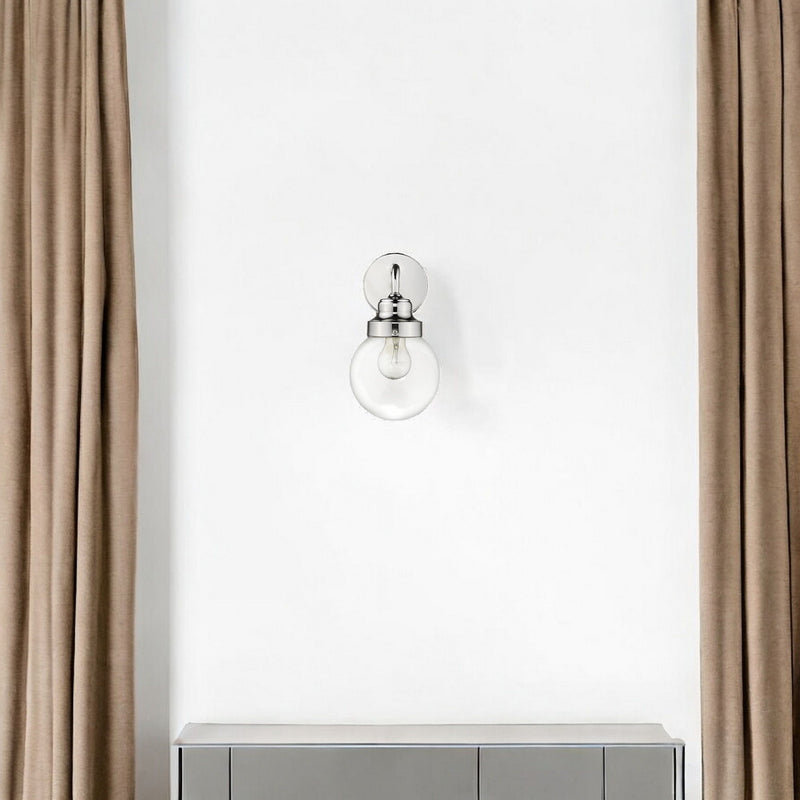 One Light Wall Sconce With Round Glass Shade - Silver