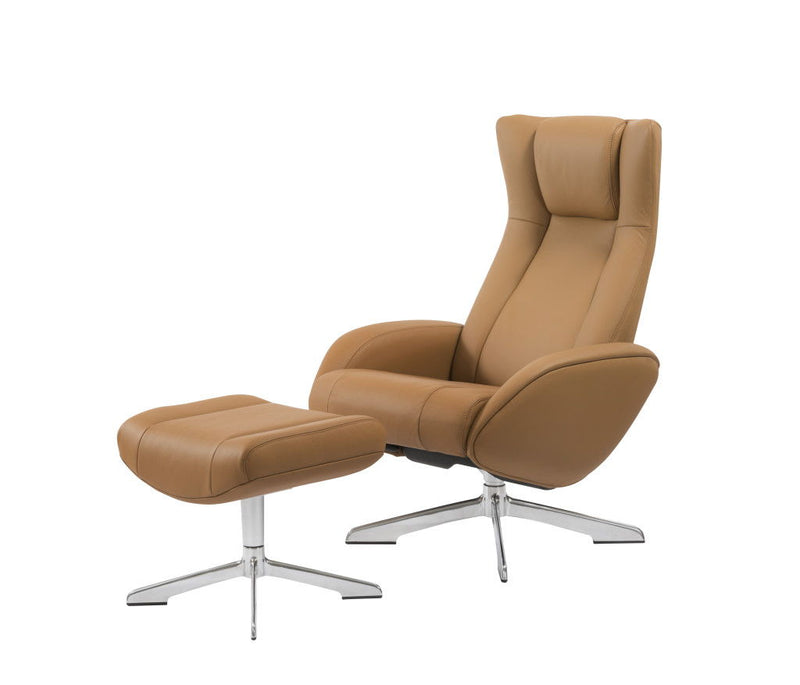 Tufted Genuine Leather Manual Swivel Recliner With Ottoman (730565) - Camel