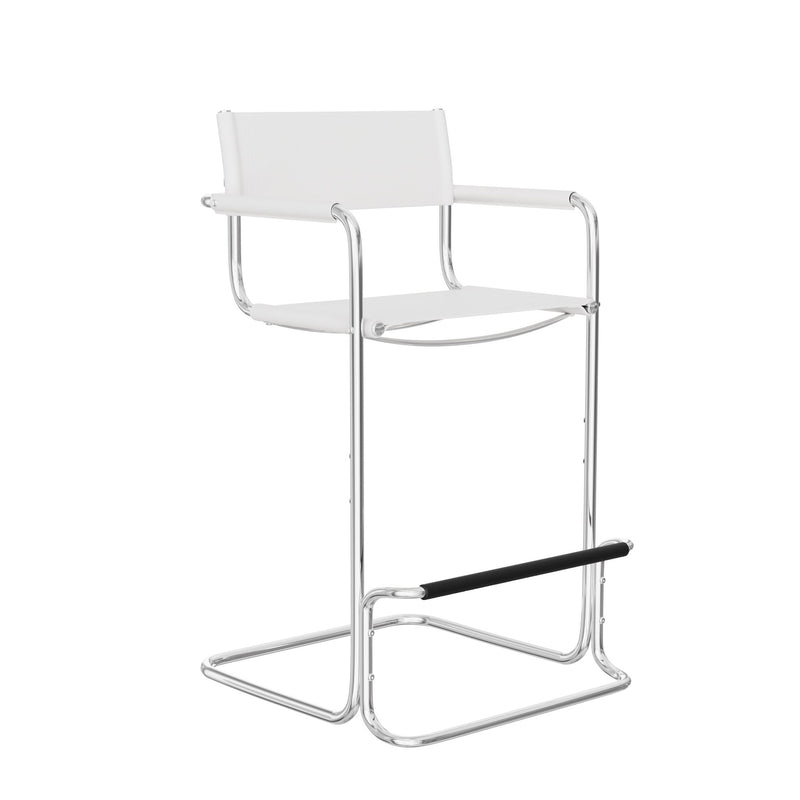 Leather Bar Height Bar Chair - White / Silver