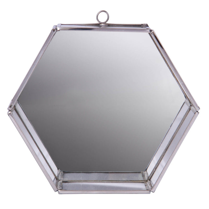 8" Hexagon Steel Framed Accent Mirror - Silver