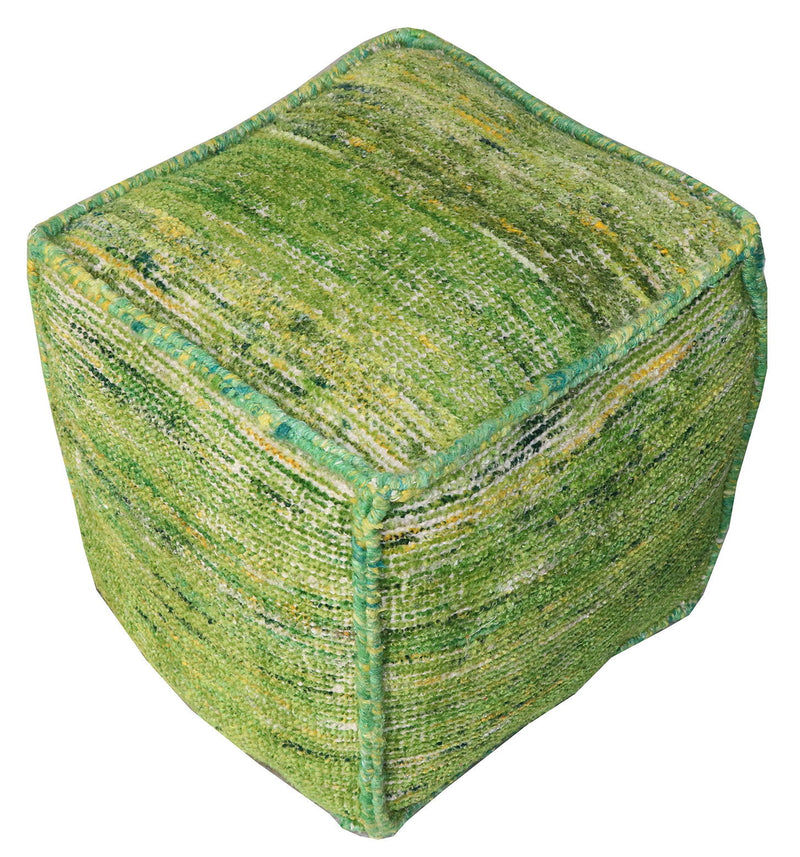 Recycled Silk And Cotton Blend Cube Pouf Ottoman - Green