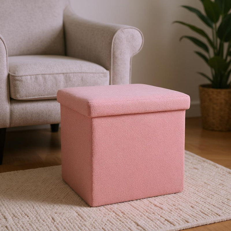 12" Boucle Cube Storage Ottoman - Pink