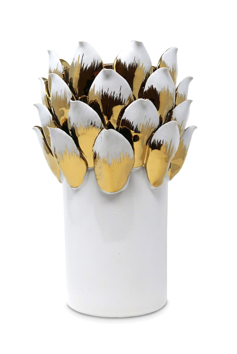 Leaf Tulip Porcelain Table Vase With Sculptural Details - White