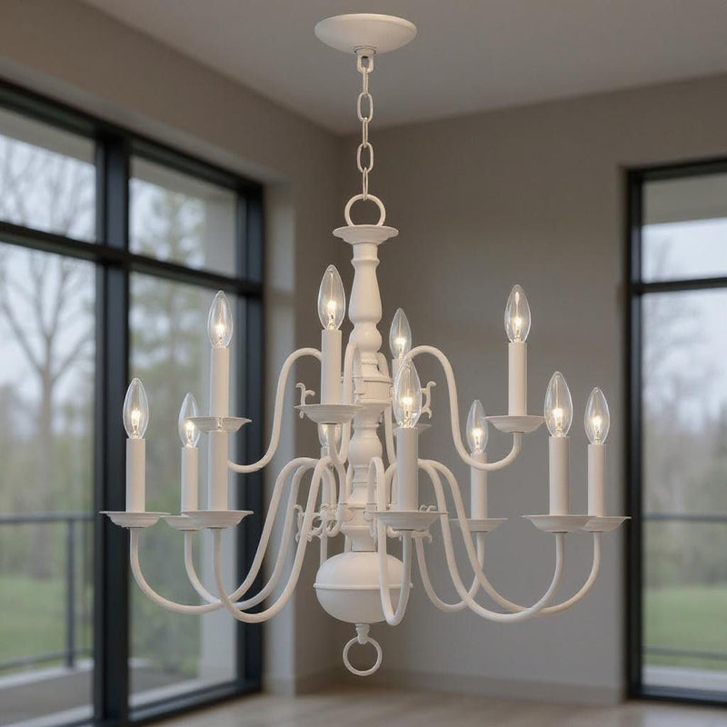 Twelve Light Dimmable Chandelier With Shades - White
