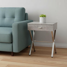 Load image into Gallery viewer, 22" Wood And Metal End Table With Drawer - Silver And Gray
