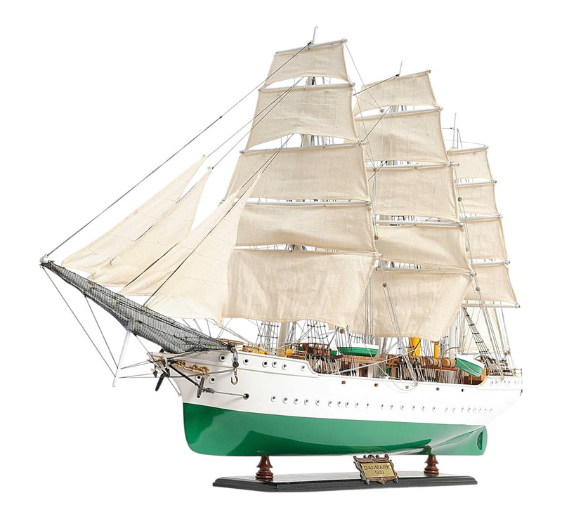Solid Wood Hand Painted Model Boat - Green And White