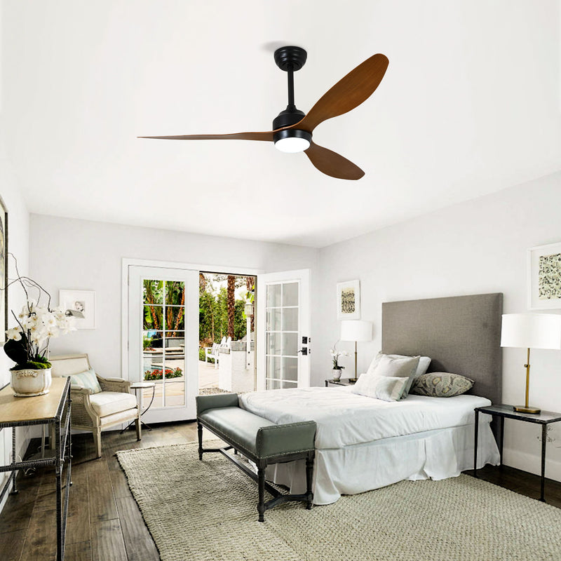 Ceiling Fan With Lights Quiet DC Motor 3 Blade Ceiling Fans 6 Speed Levels, Reversible Ceiling Fan - Matte Black / Wood