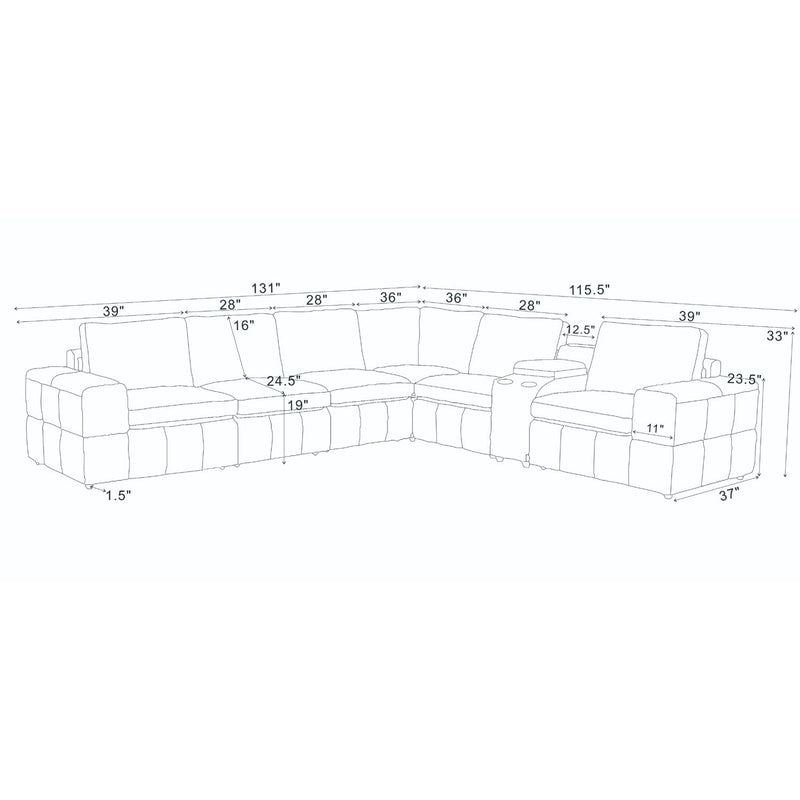 Upholstered Large Arms Sectional With Recliner Seats