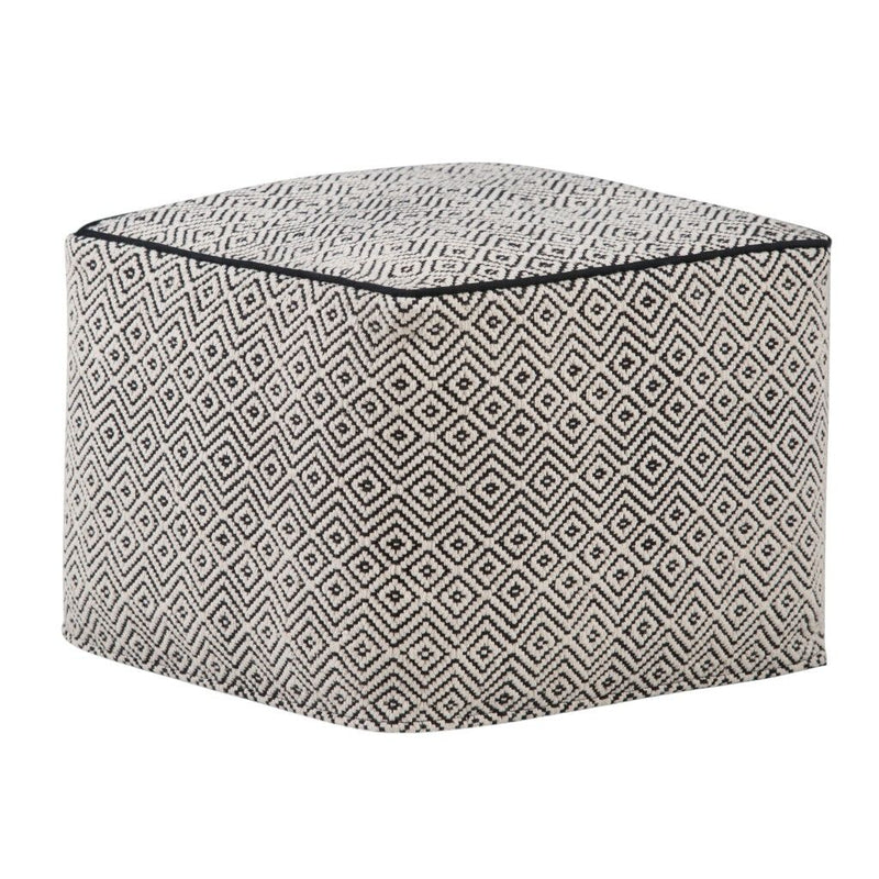 Cotton Pouf Ottoman - Black