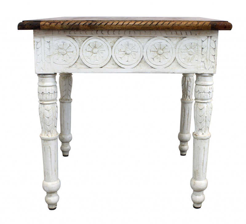 Solid Wood Square End Table - Ivory And Brown