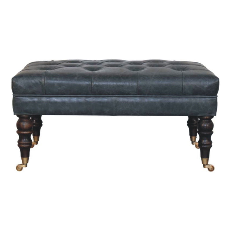 Leather Round Footstool (723455) - Brown