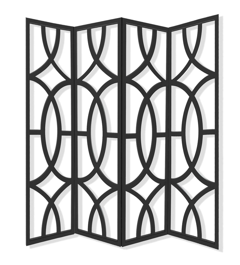 Solid Wood Folding Four Panel Screen Room Divider - Black