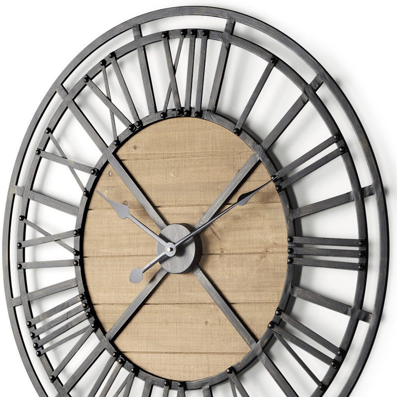 Analog Round Wall Clock (609404) - Black / Natural