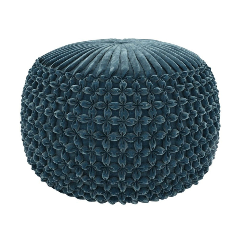 Round Velvet Pouf Ottoman - Blue